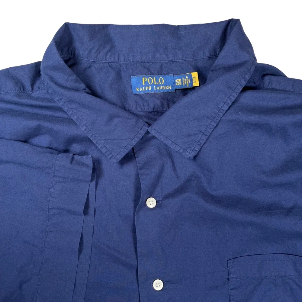 Polo Ralph Lauren Button Up Shirt Men 4XB Navy Short Sleeve Pony Logo Camp